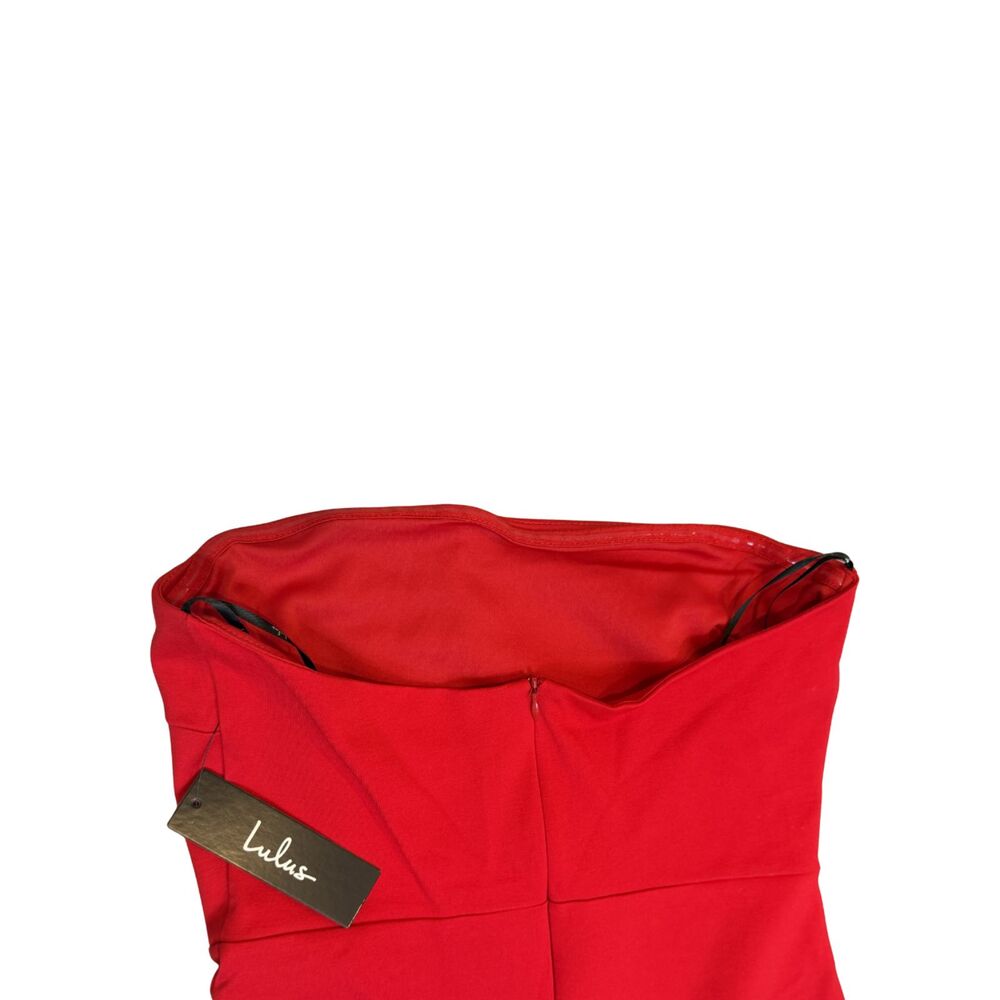 NWT Lulus Red Anika Strapless Ruffle Wrap Cocktail Dress Side Slit Sz M Bodycon - Picture 3 of 5